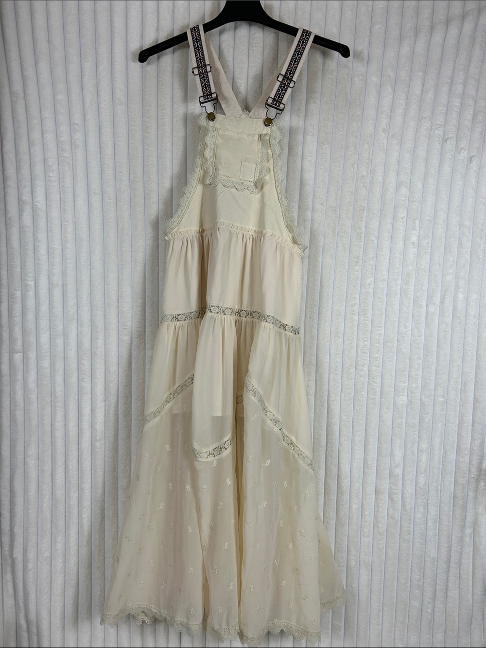 Canvas Cream Lace Tiered Maxi overall BoHo Dress small